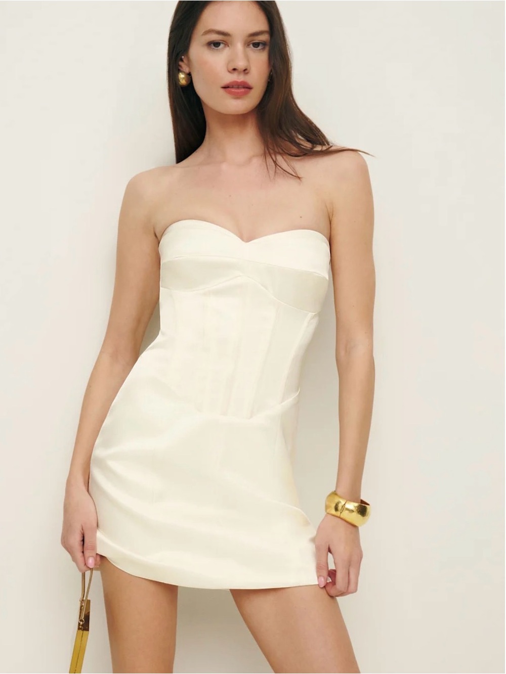 Reformation Strapless Ivory Corset Mini Dress